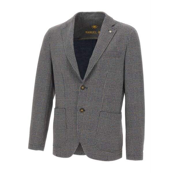 マニュエル リッツ メンズ ジャケット&ブルゾン アウター Houndstooth-pattern blazer Grey|asty