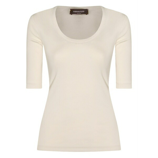 ファビアナ フィリッピ レディース Tシャツ トップス Scoop-neck t-shirt Neutrals｜asty