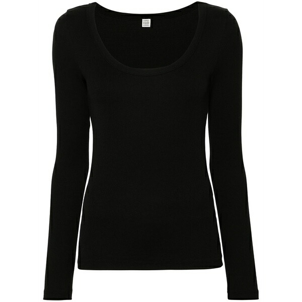 トーテム レディース Tシャツ トップス Scoop-neck fine-ribbed t-shirt Black|asty