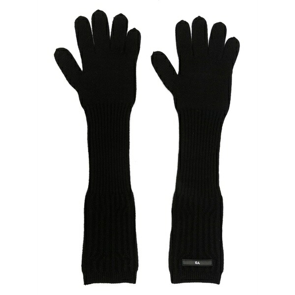 ワイスロバート・エドワード・リー メンズ グローブ 付属物 Logo-patch ribbed-knit long gloves Black