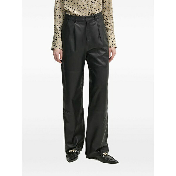 ジョープ レディース カジュアルパンツ ボトムス Pleated leather trousers Black|asty