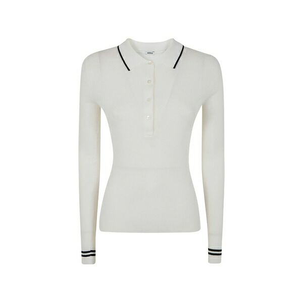 アスペジ レディース ニット&セーター アウター Ribbed polo shirt White｜asty