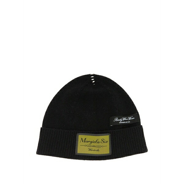 マルタンマルジェラ メンズ 帽子 アクセサリー Logo-patch beanie Black｜asty