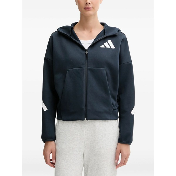 アディダス レディース パーカー・スウェットシャツ アウター Logo-detail zip-up hoodie Blue