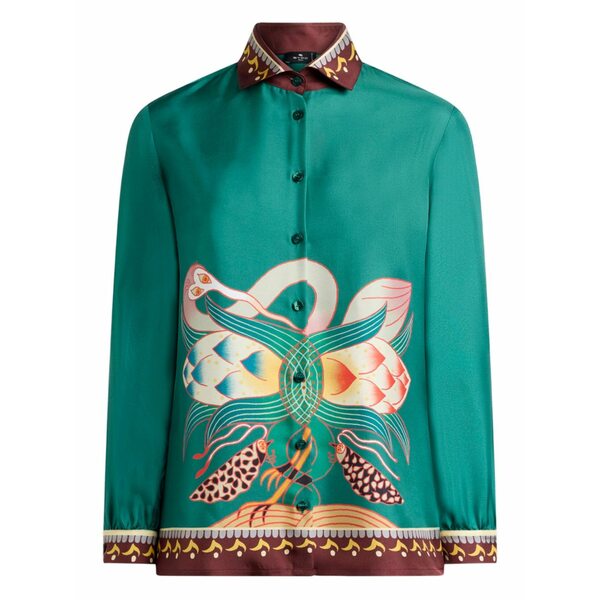 エトロ レディース ティーシャツ トップス Abstract-print silk shirt Green トップス-シャツ・ブラウス-レディースファッション