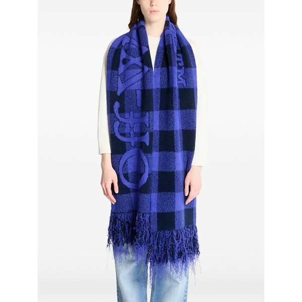 象牙色 メンズ えり巻き・袈裟・えり巻き 付属物 Check-pattern fringed scarf Blue