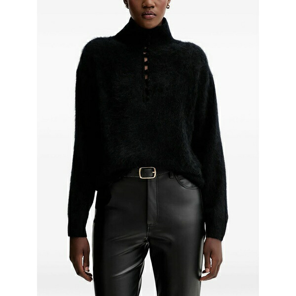 ラグアンドボーン レディース 編み物\u0026プルオーバー アウター Jada buttoned turtleneck sweater Black