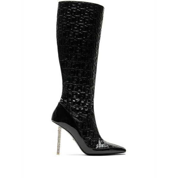 ジーシーディーエス レディース ブーツ シューズ 100mm monogram-pattern leather boots Black｜asty