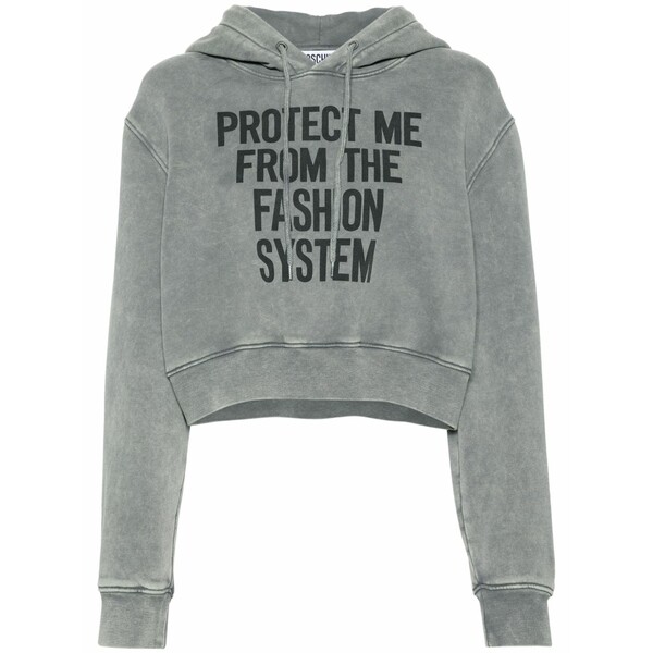 モスキーノ レディース パーカー・スウェットシャツ アウター Slogan-print organic-cotton hoodie Grey