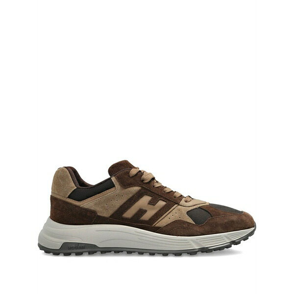 ホーガン メンズ スニーカー シューズ Suede-leather panel sneakers Brown｜asty