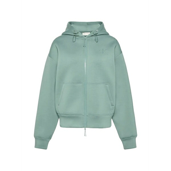 カルバンクライン レディース パーカー・スウェットシャツ アウター Logo-embossed zip-up hoodie Blue