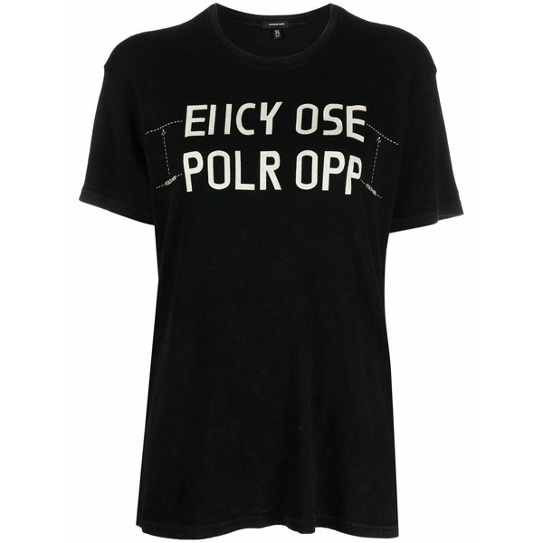 アールサーティーン レディース プルオーバー トップス Slogan-print t-shirt Black