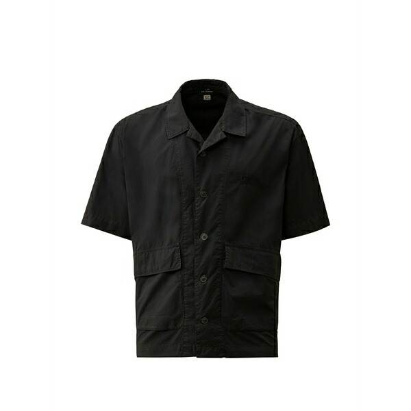 シーピーカンパニー メンズ シャツ トップス Popeline boxy logo-embroidered patch-pocket shirt Blue|asty
