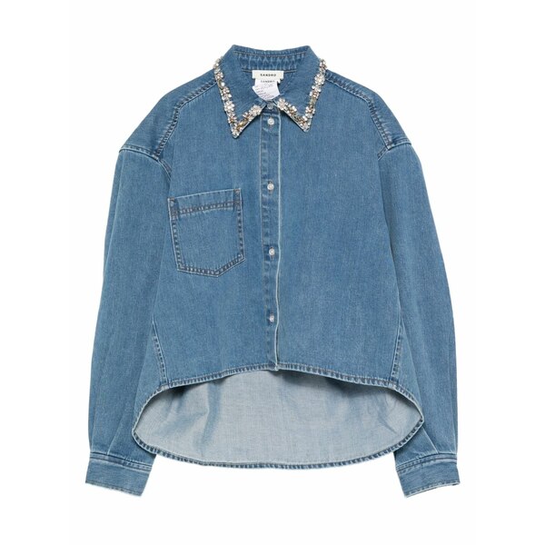 沙子ロ レディース プルオーバー トップス Embellished-collar denim shirt Blue