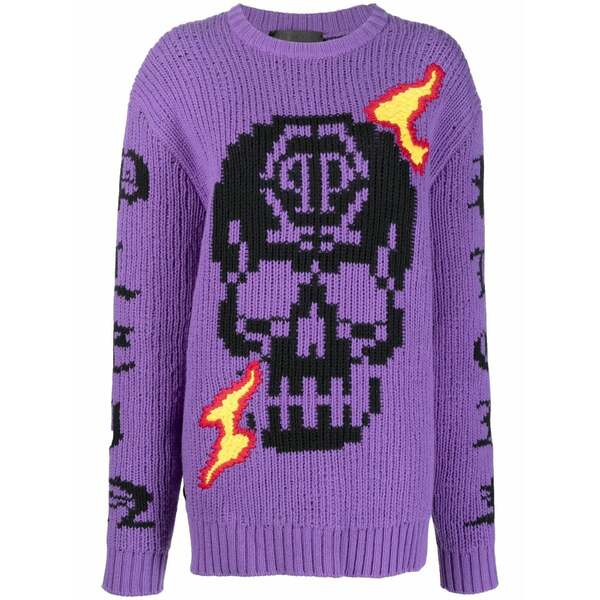 フィリップ飾り気の無い レディース 編み物\u0026スウェーター アウター Skull intarsia-knit jumper Purple
