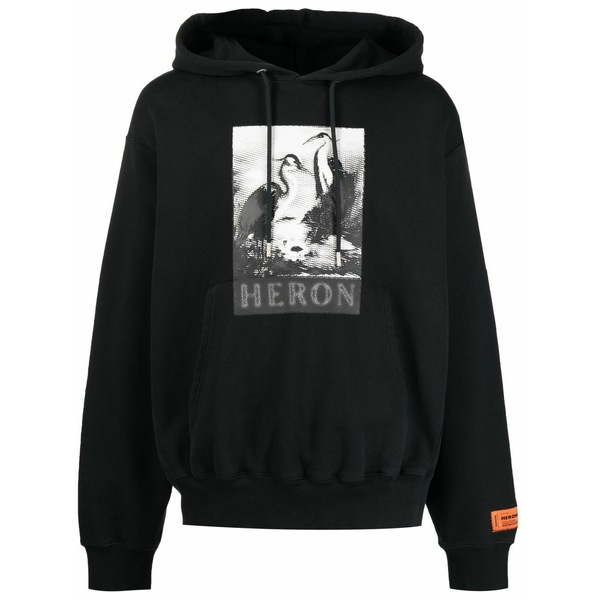 ヘロン プレストン メンズ パーカー・スウェットシャツ アウター Halftone heron print hoodie Black｜asty