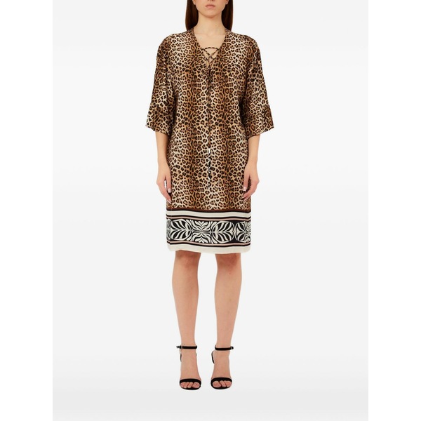 リュージョー レディース ワンピース トップス Animal-print lace-up mini dress Neutrals｜asty