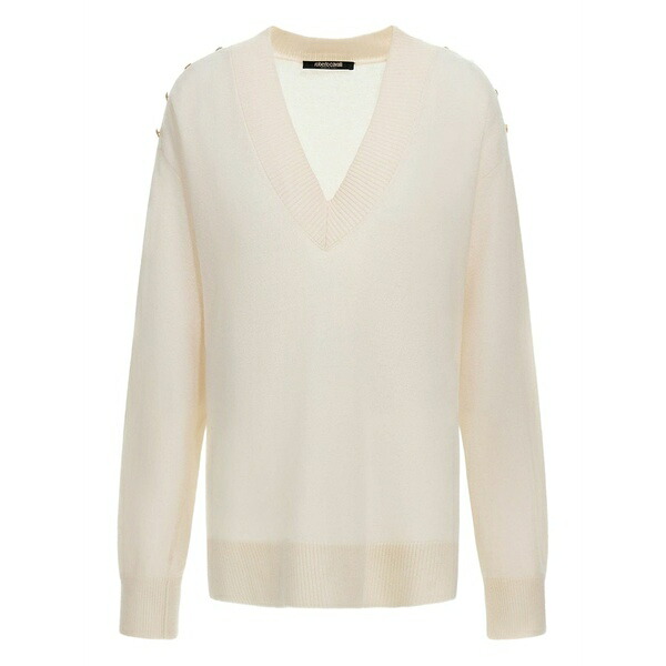 ロベルトカヴァリ レディース 編み物\u0026スウェーター アウター V-neck button-embellished sweater White