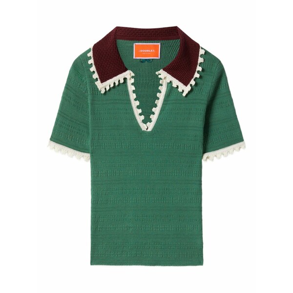 ラ・ダブル・ジェイ レディース Tシャツ トップス Scallop-trimmed polo shirt Green|asty