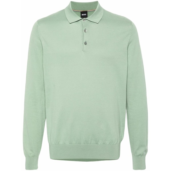 元締め メンズ スポーツシャツ トップス Long-sleeve cotton polo shirt Green