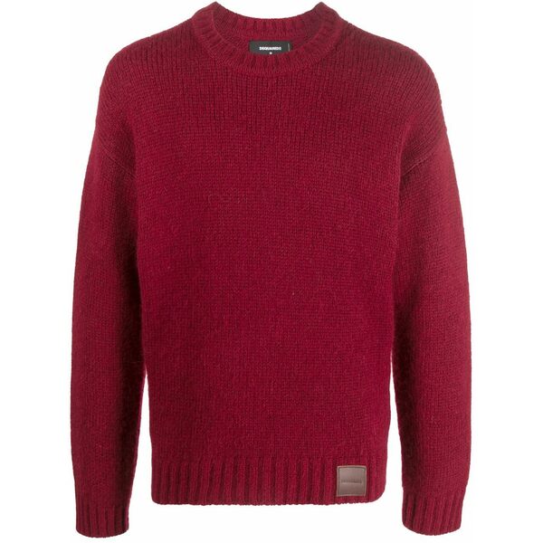 ディースクエアード メンズ 編み物\u0026プルオーバー アウター Logo-patch knitted jumper Red