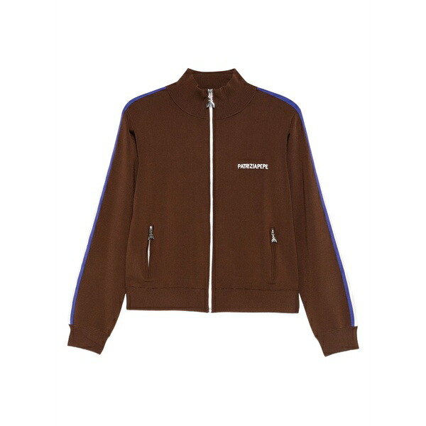 パトリツィア ペペ レディース ジレー アウター Stripe-detail zip-front sweater Brown
