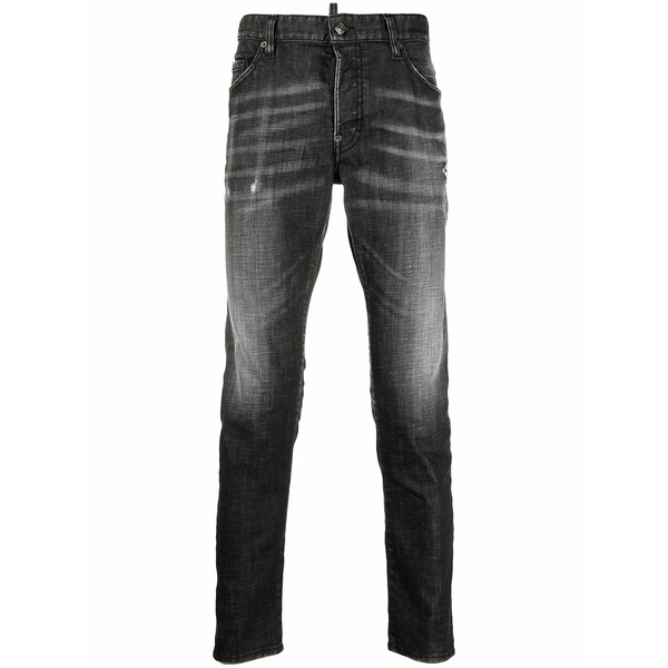 ディースクエアード メンズ デニムパンツ ボトムス Distressed slim-fit jeans Black｜asty