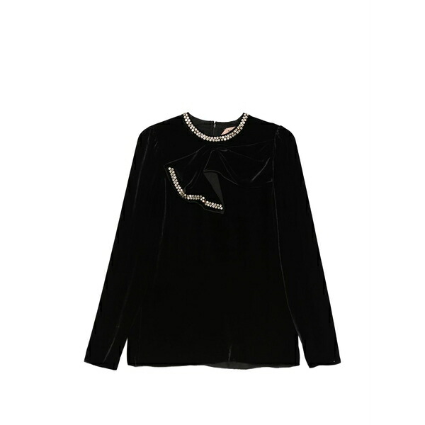 ヌメロ ヴェントゥーノ レディース ティーシャツ トップス Crystal-embellished bow-detail top Black レディースファッション-トップス-シャツ・ブラウス