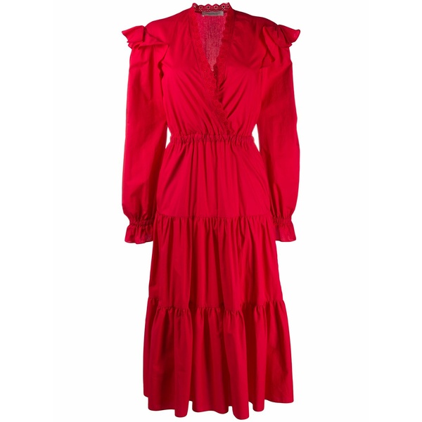 フィロソフィーデロレンゾセラフィーニ レディース ワンピース トップス Embroidered v-neck tiered dress Red|asty
