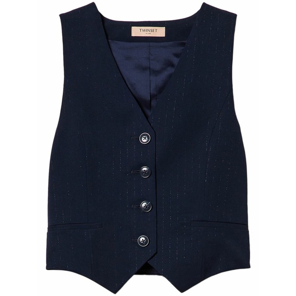ツインセット レディース コート アウター Lurex-detail pinstriped waistcoat Blue｜asty