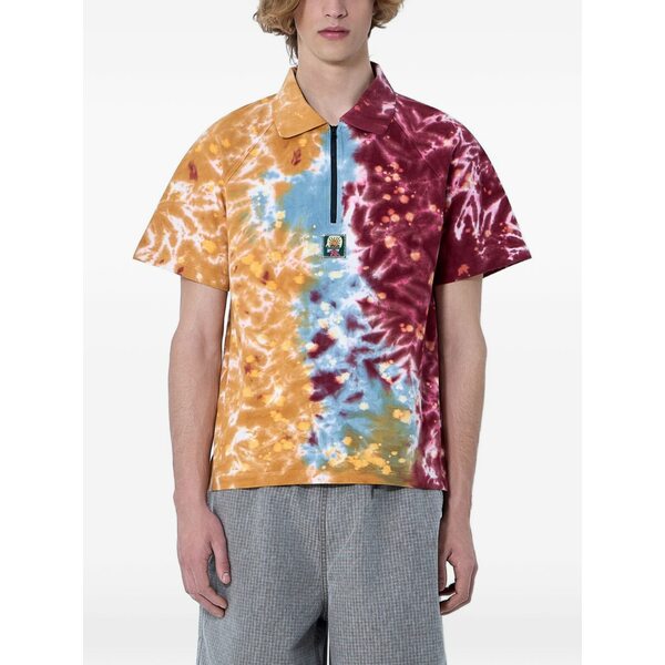 ブレインデッド メンズ スポーツシャツ トップス Tie-dye zip-collar polo shirt Orange