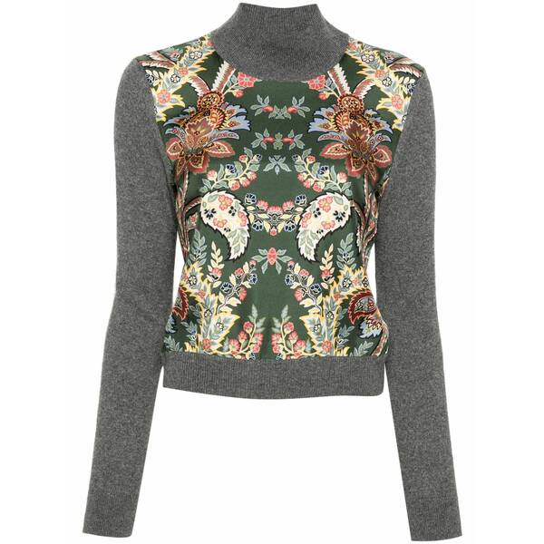 エトロ レディース 編み物\u0026スウェーター アウター Floral contrast-panel jumper Grey