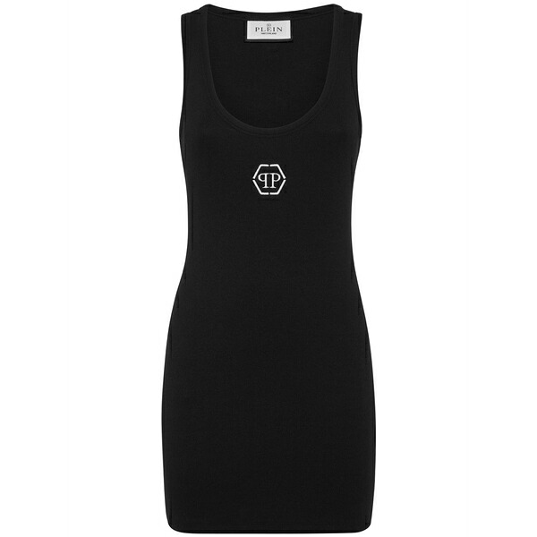 フィリッププレイン レディース ワンピース トップス logo-embroidered tank dress Black|asty