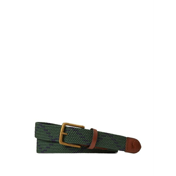 ラルフローレン メンズ 胴締め 佩び物 Woven buckle belt Green