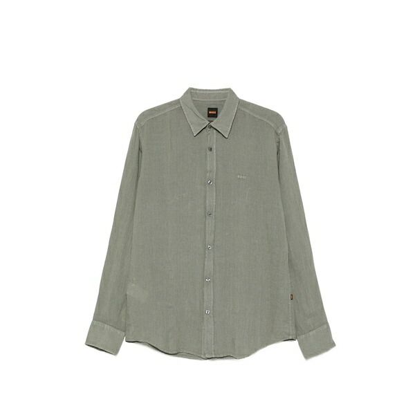 ボス メンズ シャツ トップス Buttoned logo shirt Green|asty