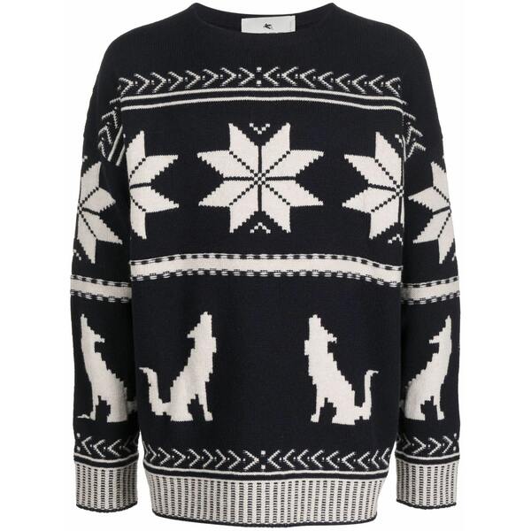 エトロ メンズ 編み物\u0026プルオーバー アウター Patterned-jacquard knitted jumper Blue
