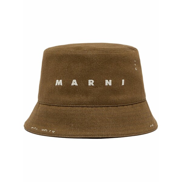マルニ メンズ 鳥打ち帽 付属物 Logo-embroidered cotton bucket hat Brown
