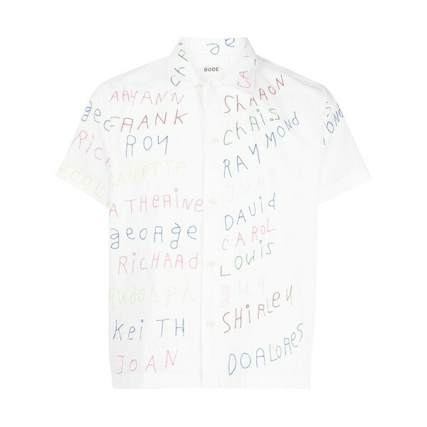 ボーディ メンズ シャツ トップス Familial hall embroidered cotton shirt White｜asty