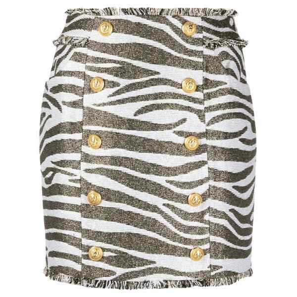 バルマン レディース スコート ボトムス Zebra print high-waisted miniskirt White