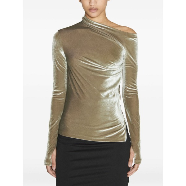 ヘルムート ラング レディース Tシャツ トップス Draped velvet top Green｜asty