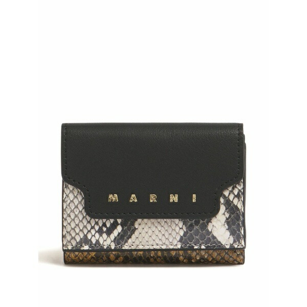 マルニ レディース 銭入れ 添え物 Leather python-print wallet Brown