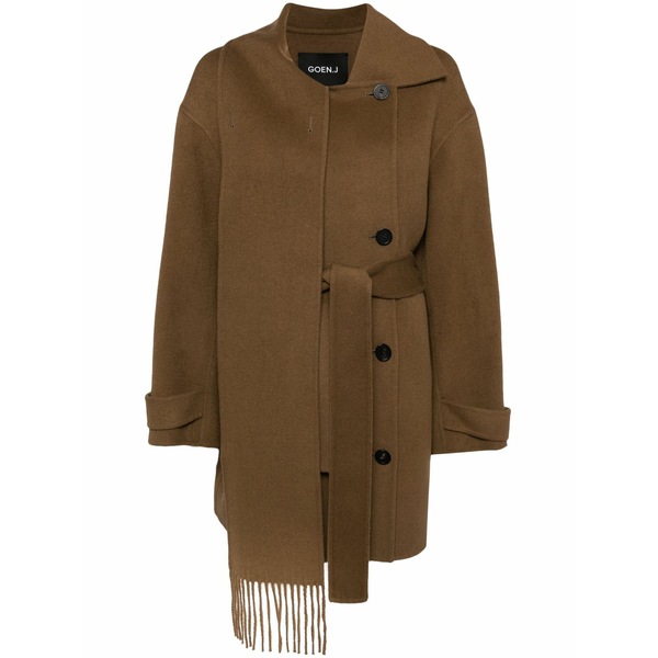 ゴエンジェイ レディース 厚地の外套 アウター Doubled-faced muffler coat Brown
