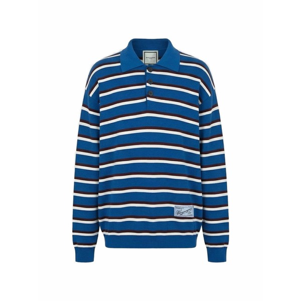 ウーヨンミ メンズ スポーツシャツ トップス Striped polo shirt Blue