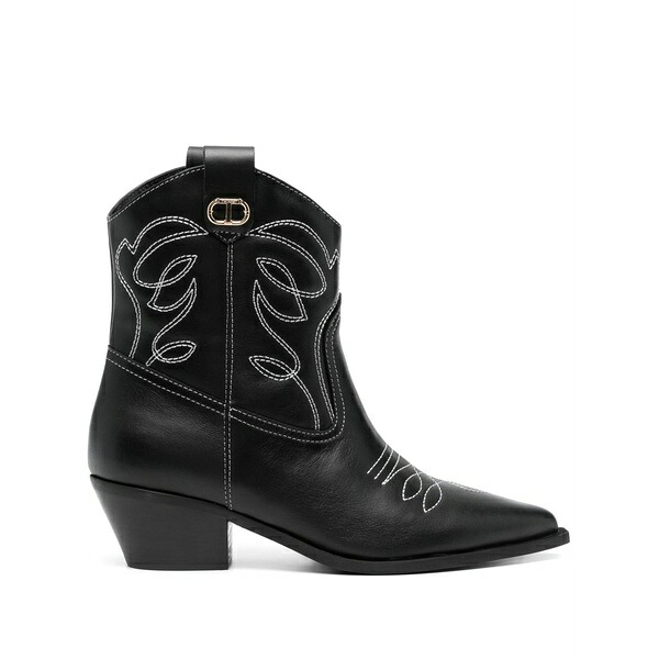 ツイン書き割り レディース ブーツ シューズ 50粍 leather texas boots Black