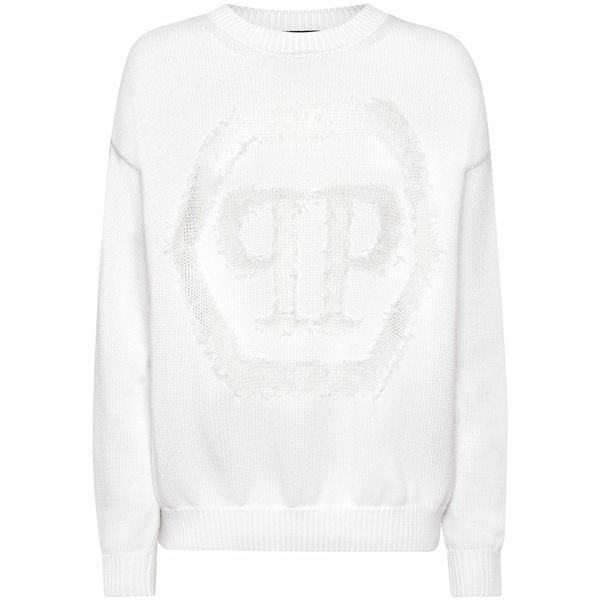 フィリップ飾り気のない レディース 編み物\u0026プルオーバー アウター Devor??-logo crew-neck sweater White