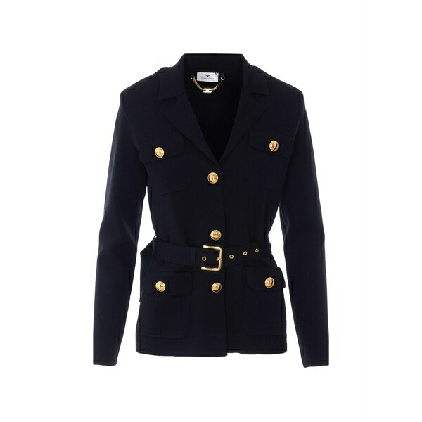 エリザベスフランキ レディース 上衣＆上衣 アウター Belted logo-button jacket  Blue