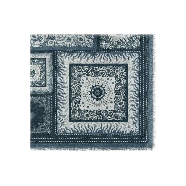 ロベルトカヴァリ メンズ 消音装置・袈裟・えり巻き 添え物 Zebra-pattern logo-detail shawl Blue