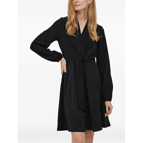 ダナ キャラン ニューヨーク レディース ワンピース トップス Tie-fastening long-sleeve dress Black｜asty