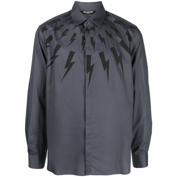 ニールバレット メンズ シャツ トップス Thunderbolt-print cotton shirt Blue｜asty