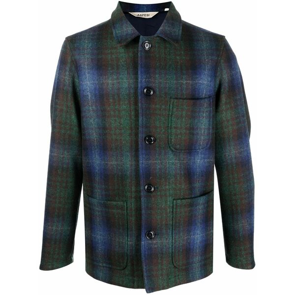 アスペジ メンズ 上衣＆上衣 アウター Plaid virgin-wool shirt jacket Blue